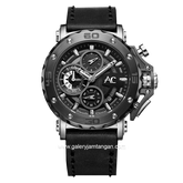 Alexandre Christie AC 9205 MC Black Silver Chronograph Collection Leather Strap